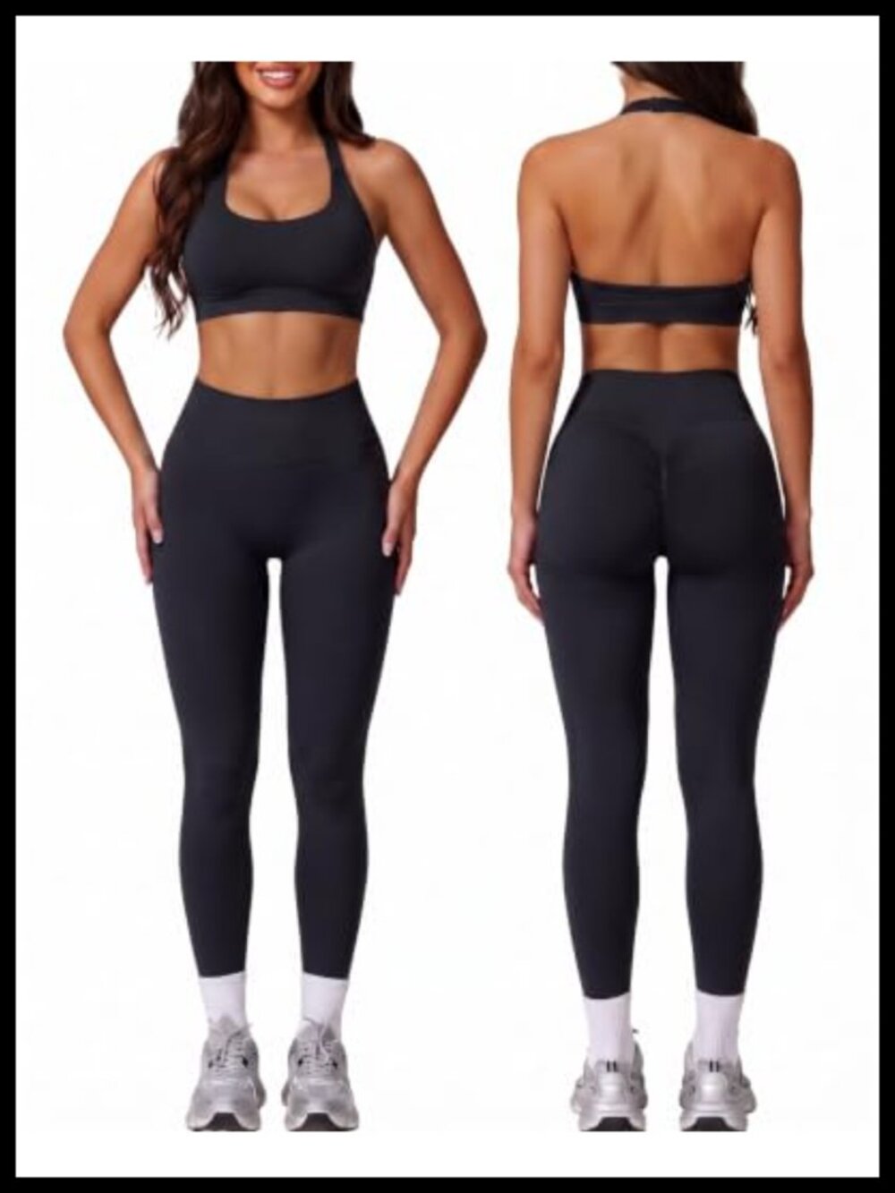 2 Piece Seamless Workout Set Halter Bra Butt Lifting Leggings Yoga Gym Set